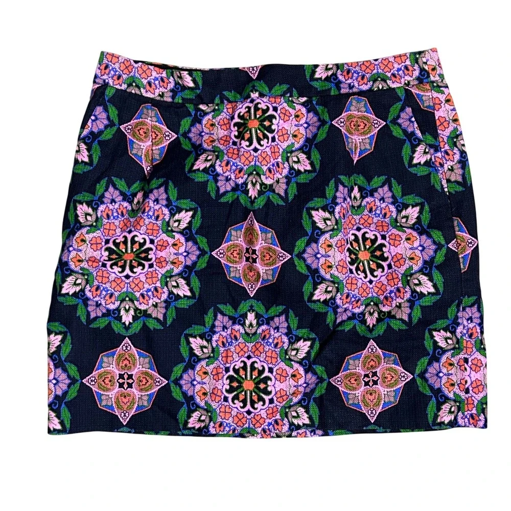 J.Crew Navy Blue‎ Kaleidoscope Mandala Print Cotton Mini Skirt A0111 Size 8
